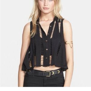Free People Dandy Open Work Crop Top